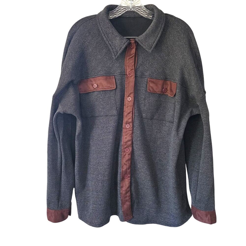 Chou Yatou Waffle Knit Faux Suede Button Down Shirt Size Large